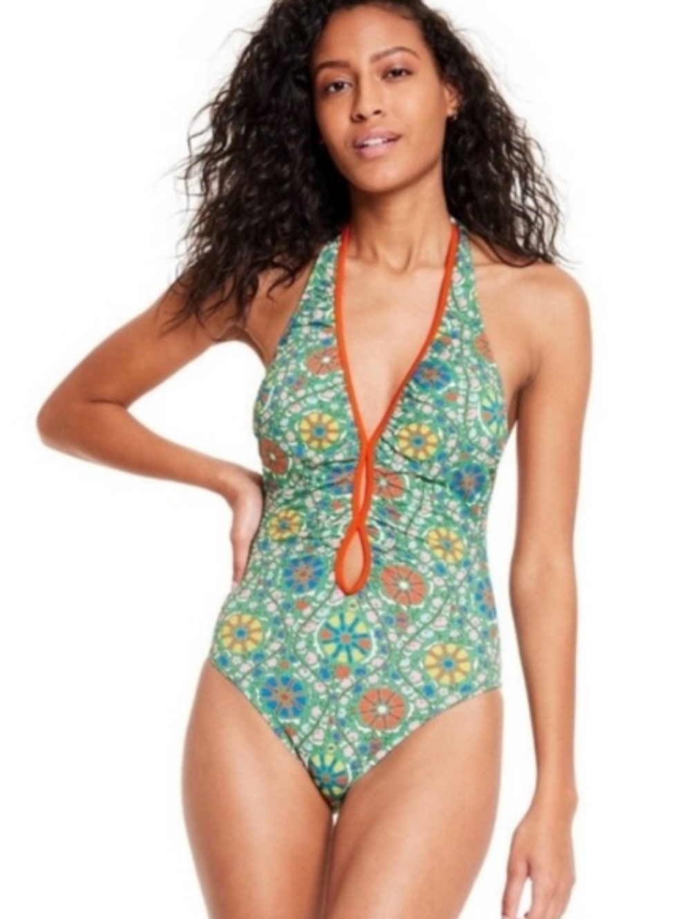 Zinnia Floral Print Halter High Leg Cheeky One Piece Swimsuit RHODE